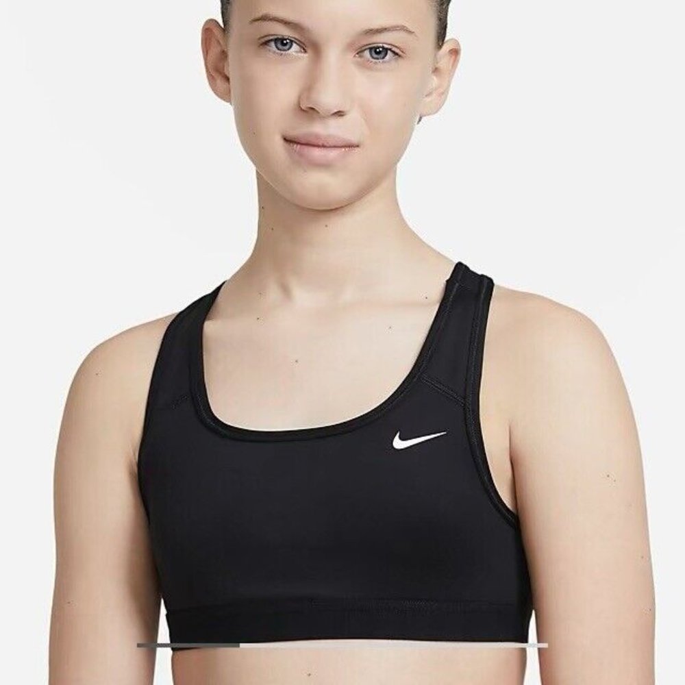 Nike Bra Girls Black Sports Bra Swoosh Training Older Kids XL New With Tags NWT